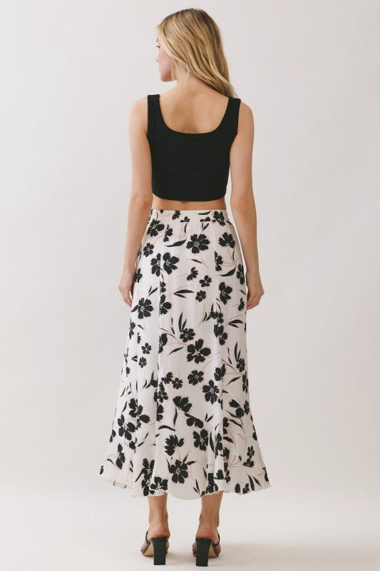 Black Floral Midi Skirt